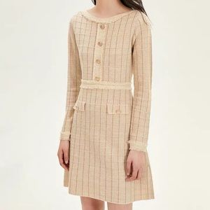 Strip-trimmed Wool Knit Dress